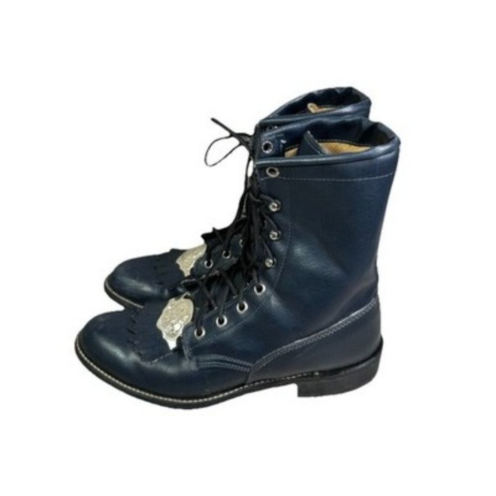 Vintage Bronco Navy Blue Western Faux Leather Kiltie Cowboy Boots Style 1545 8M